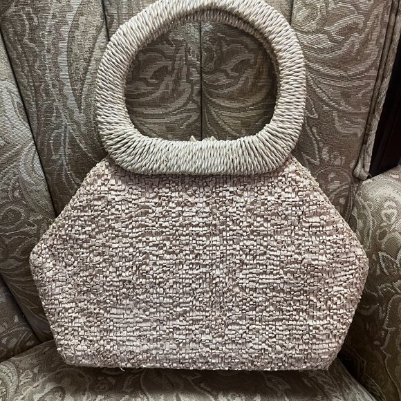 Vintage Flower Embellished Lined Straw Handbag Purse - Picture 5 of 8